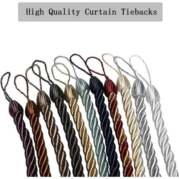 Curtain Rope Tiebacks, Drapery Rope Holdbacks with 4 Metal Screw Hooks (Beige) - Picture 7 of 7